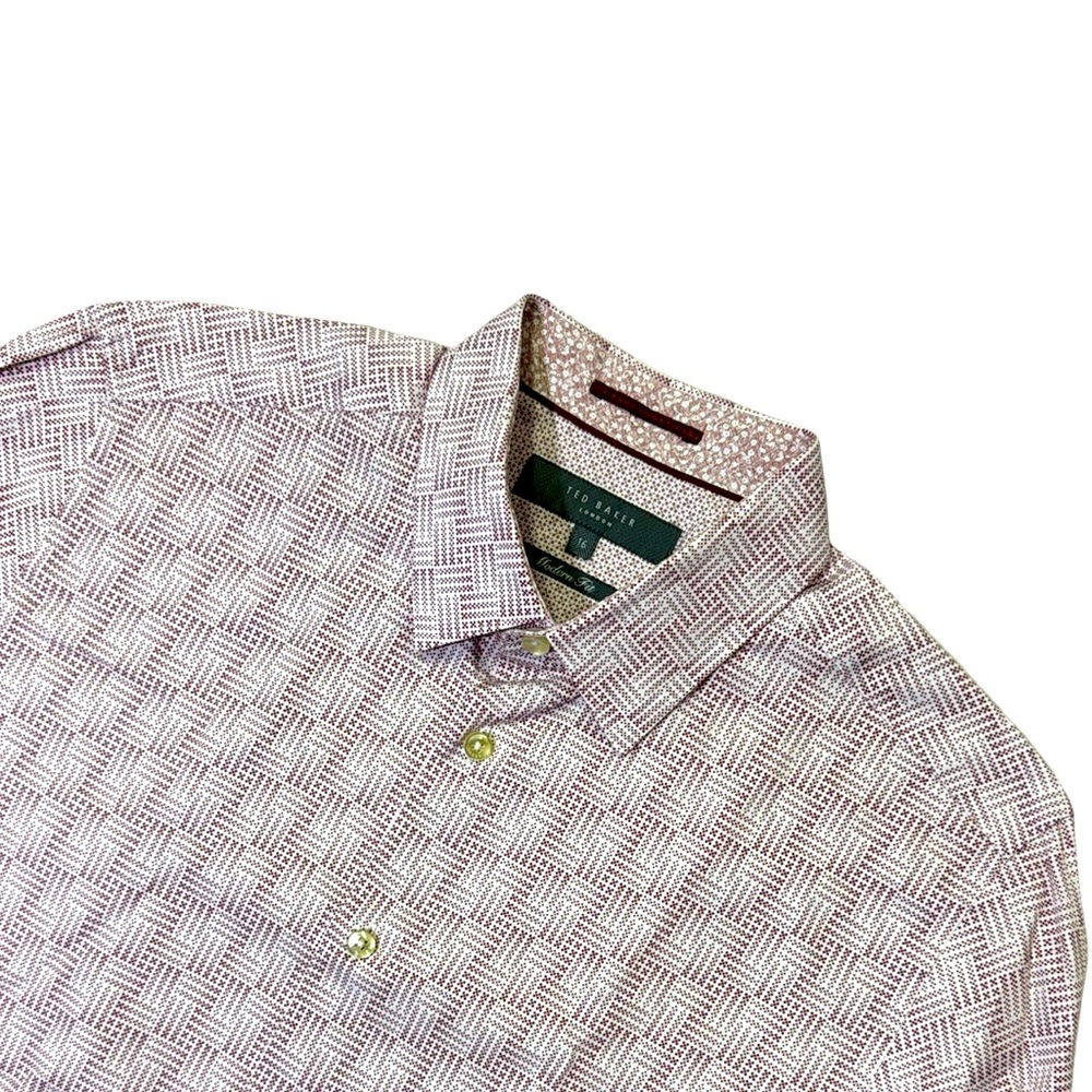 Ted Baker mens 16 modern fit purple geo print dress shirt EUC